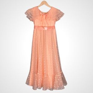 Vintage Girl's Formal Dress Junior Bridesmaid Ruffled Bow‎ Prairie Short Sleeves